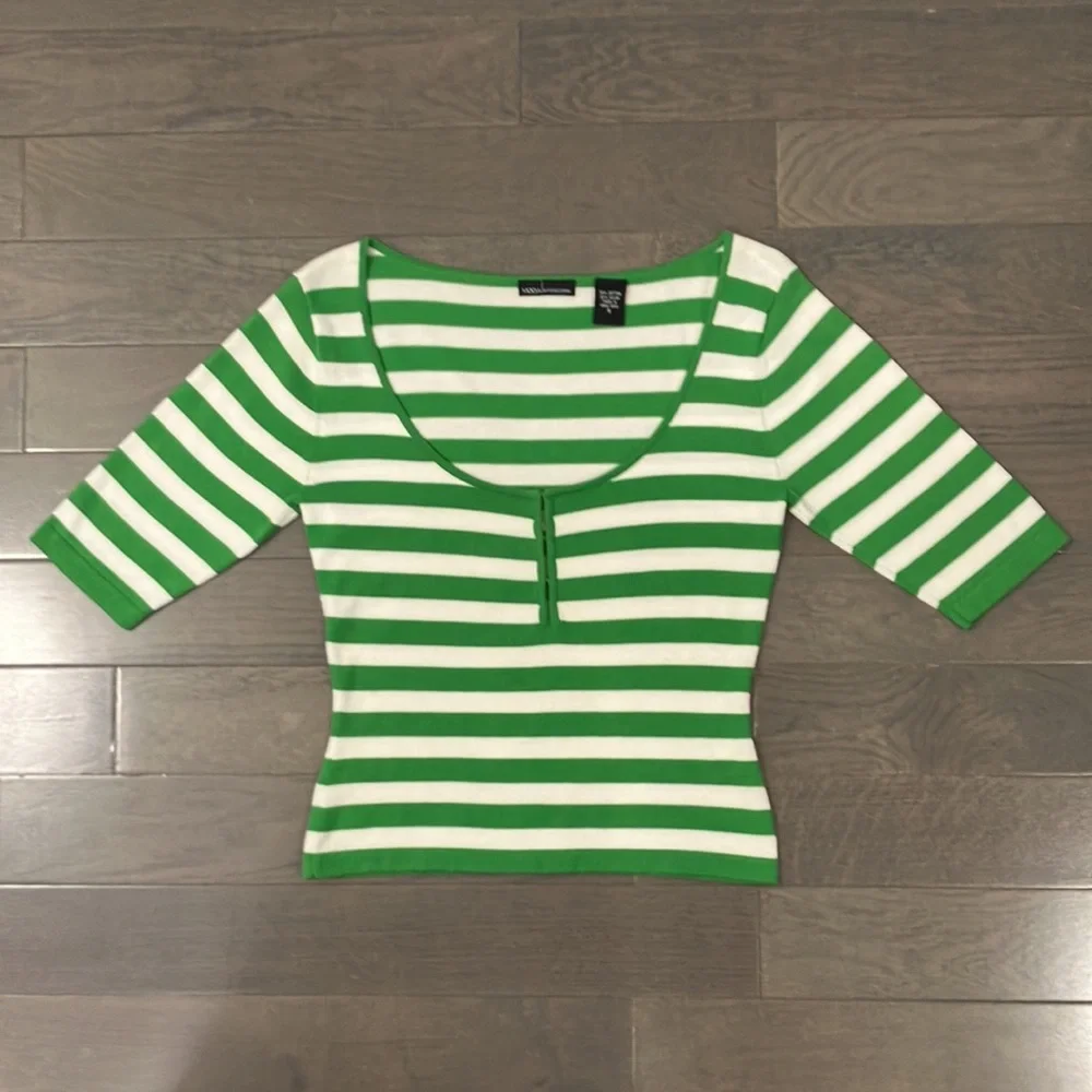 Y2K Vintage Moda International Striped Low Cut Scoop Neck Sweater Size S - Picture 1 of 7